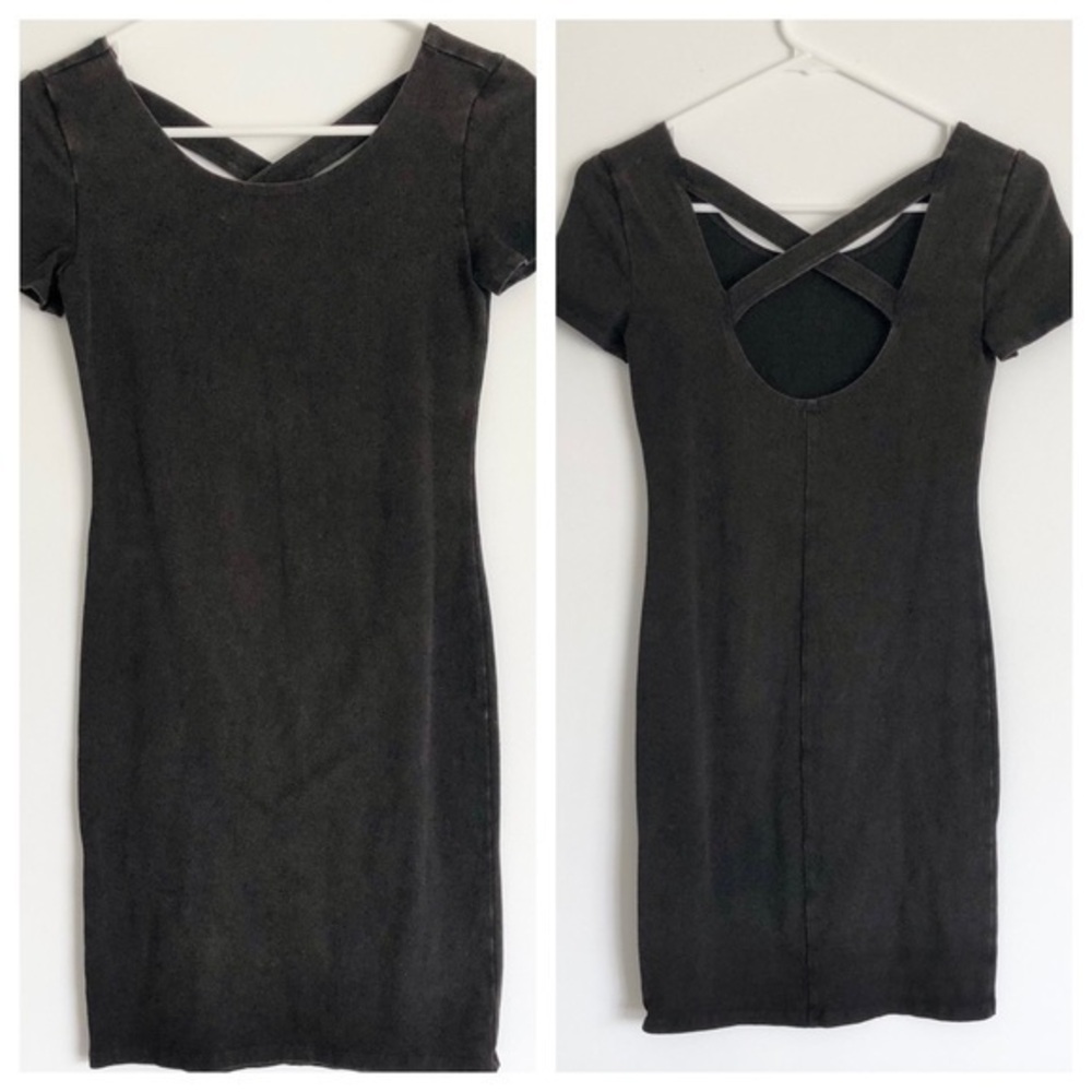Gray Washed Out Bodycon Dress Short Sleeve XS